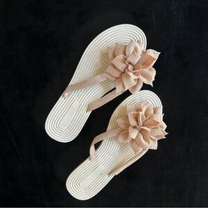 Beige Flower Flip Flops